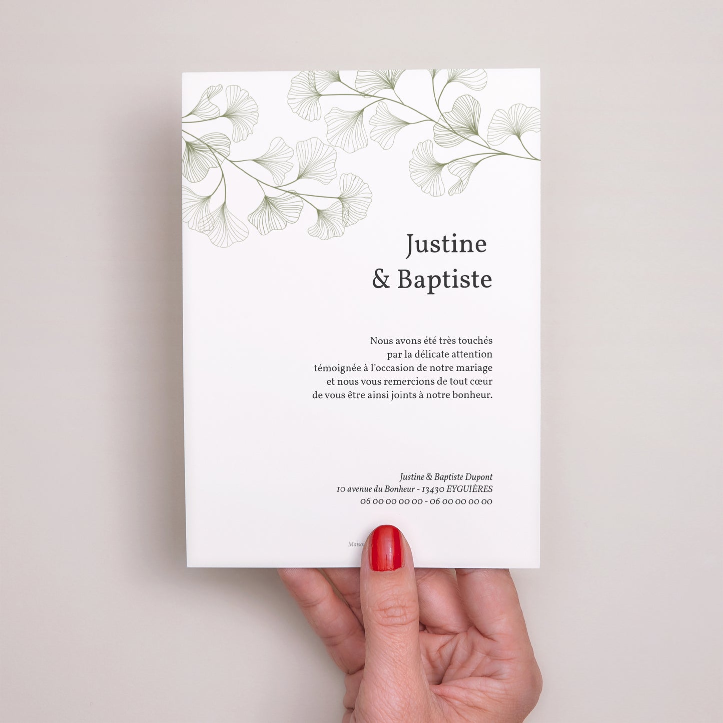Remerciements Mariage Portrait Ginkgo Biloba, Feuilles d'Or photo N° 3