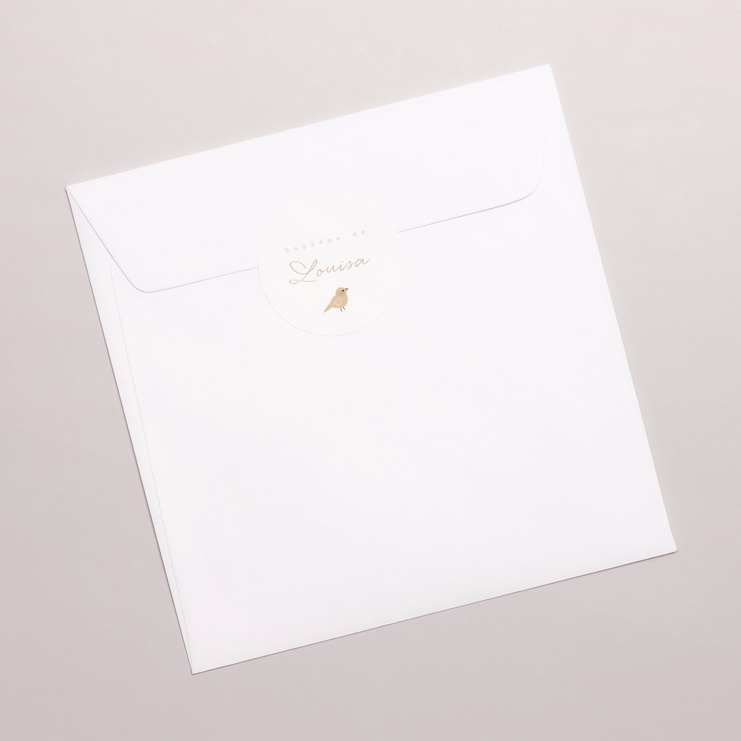 Sticker Baptême Rond Blouse Fillette, Oiselle Beige photo N° 3