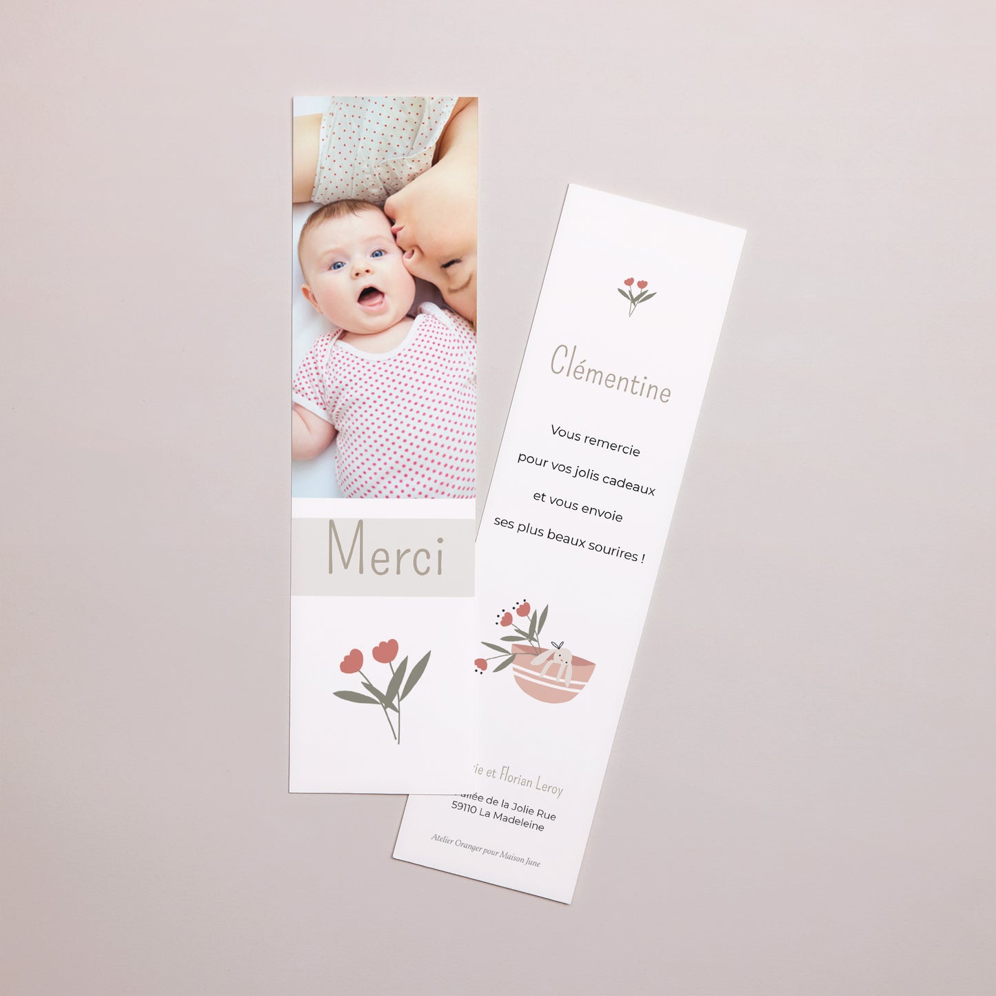 Remerciements Naissance Marque-page Corbeille du Bonheur, Beau Fanion photo N° 1