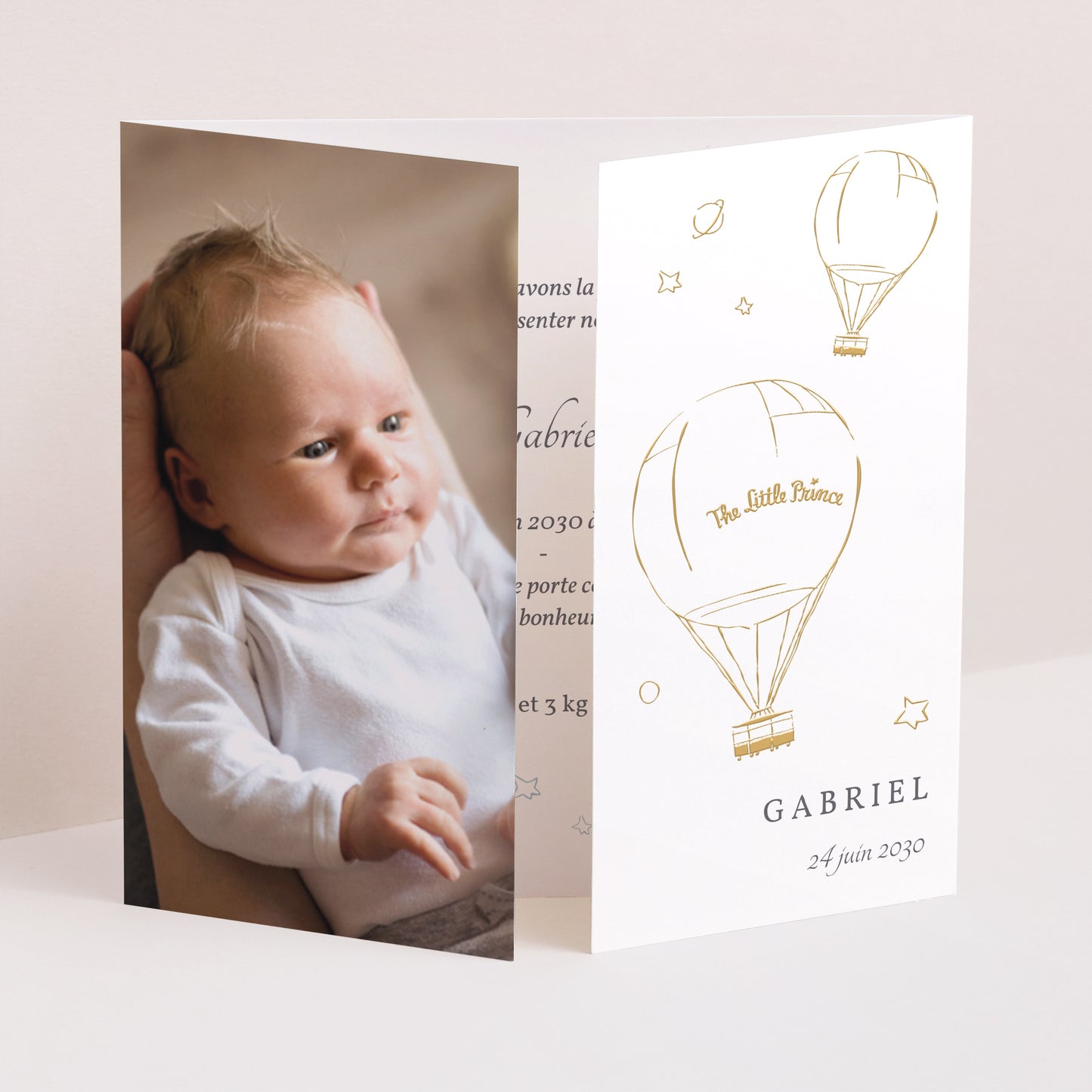 Faire-part Naissance Triptyque ouverture fenêtre The Little Prince, Triptyque, dorure photo N° 1