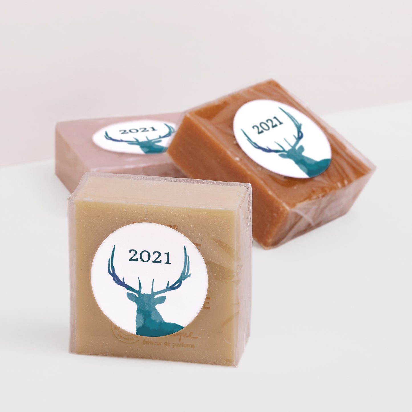 Sticker Fin d'année Rond Cerf de Noël, Dorure photo N° 2