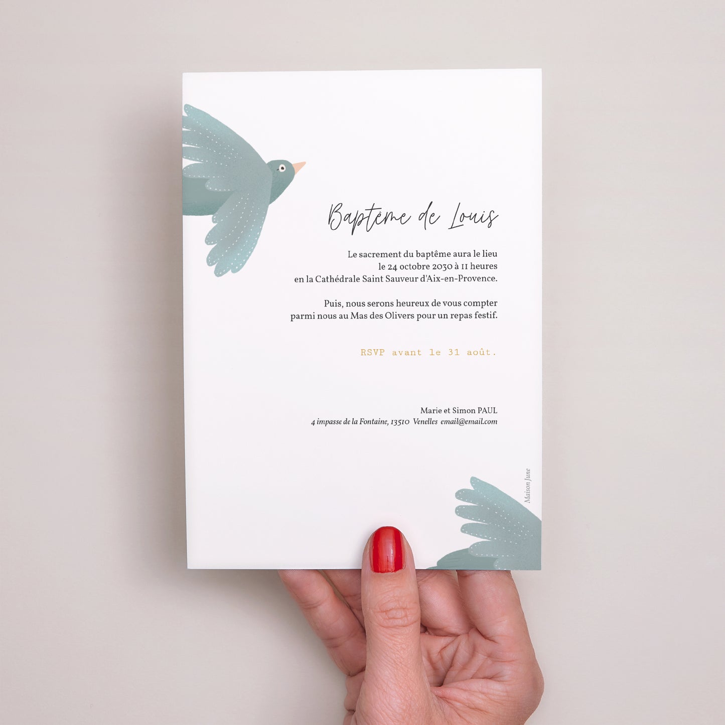 Faire-part Baptême Portrait Oiseau bleu photo N° 3