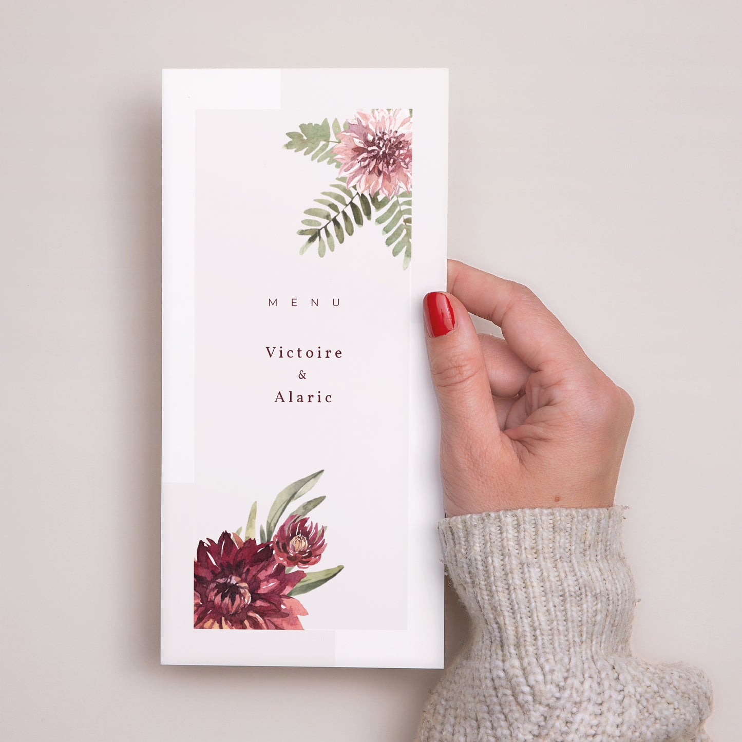 Menu Mariage Panoramique portrait Accord floral, Dahlia & Fougères photo N° 2