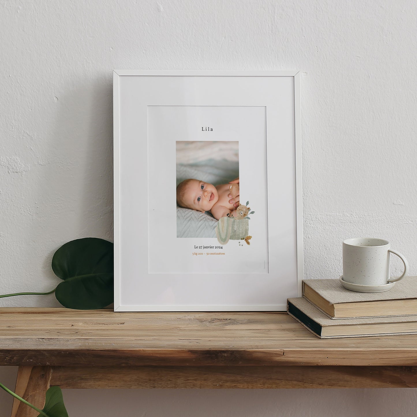 Affiche Naissance Portrait Ourson Mignon, panier osier & Ballon photo N° 3