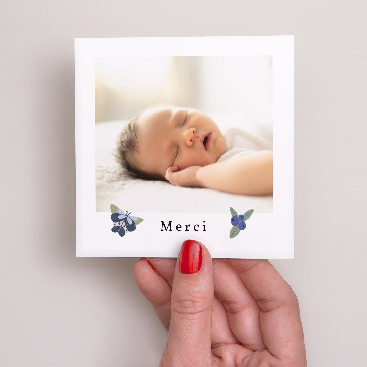 Remerciements Naissance Carré Papillon, cerise et trèfle photo N° 2