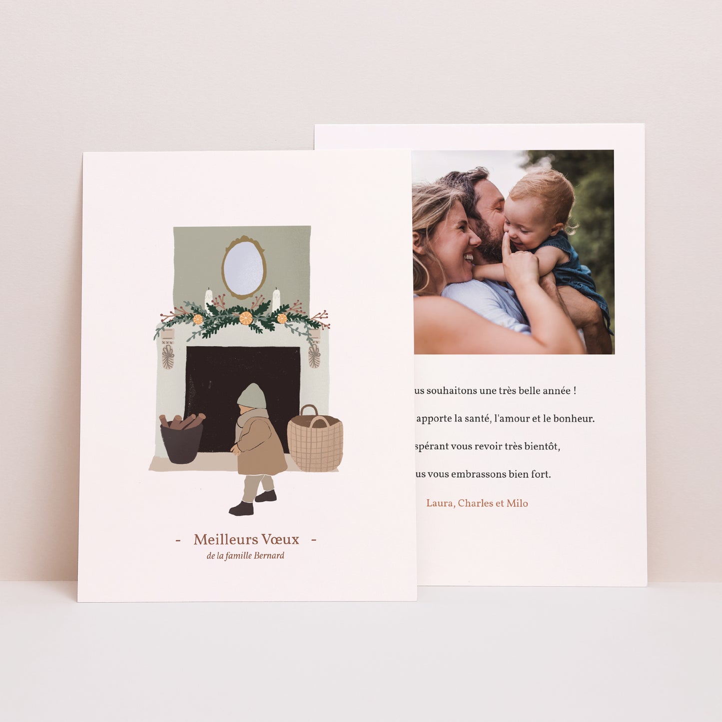 Carte de voeux Fin d'année Portrait Vœux Cheminée photo N° 1