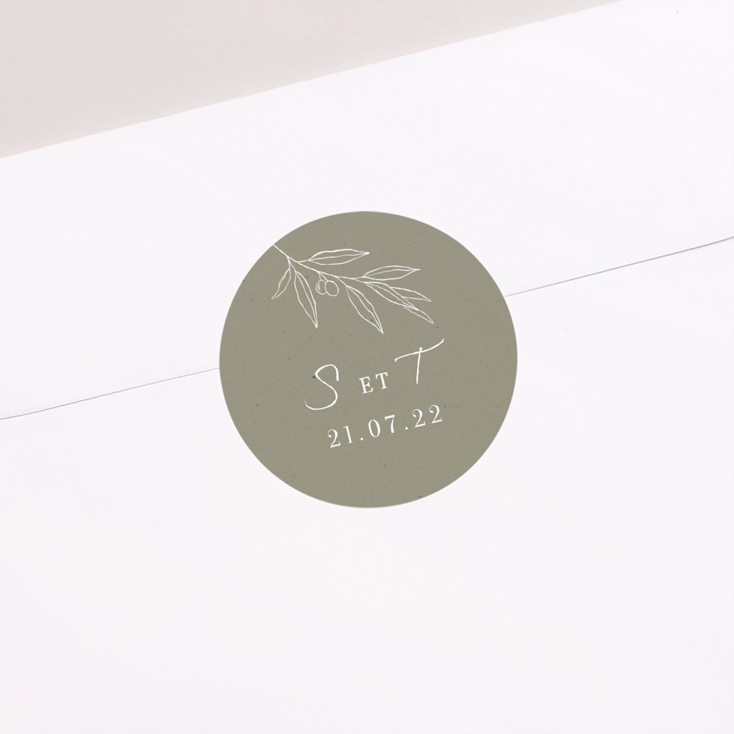 Sticker Mariage Rond Olivier texture papier photo N° 1