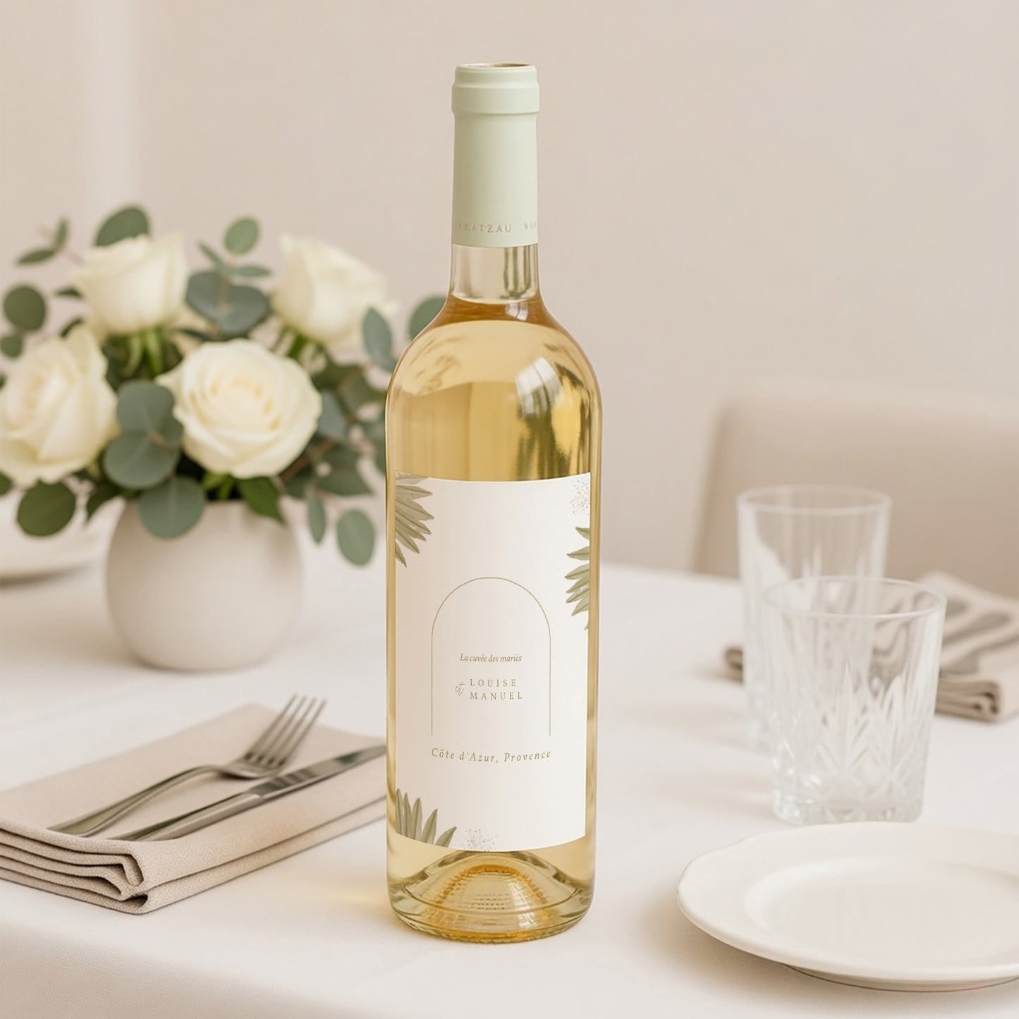 Etiquette bouteille Mariage Portrait Arche boho photo N° 2