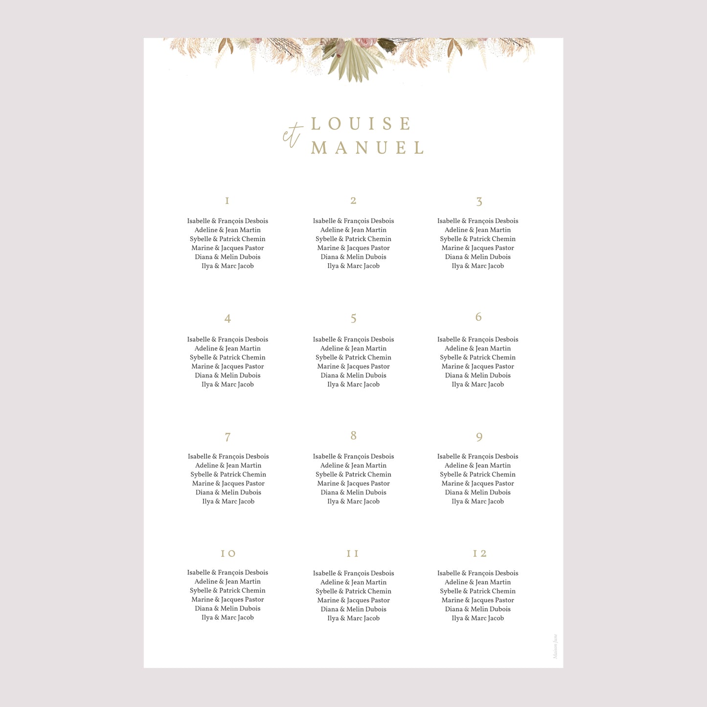 Plan de table Mariage Portrait 60 x 90 cm Arche boho photo N° 2