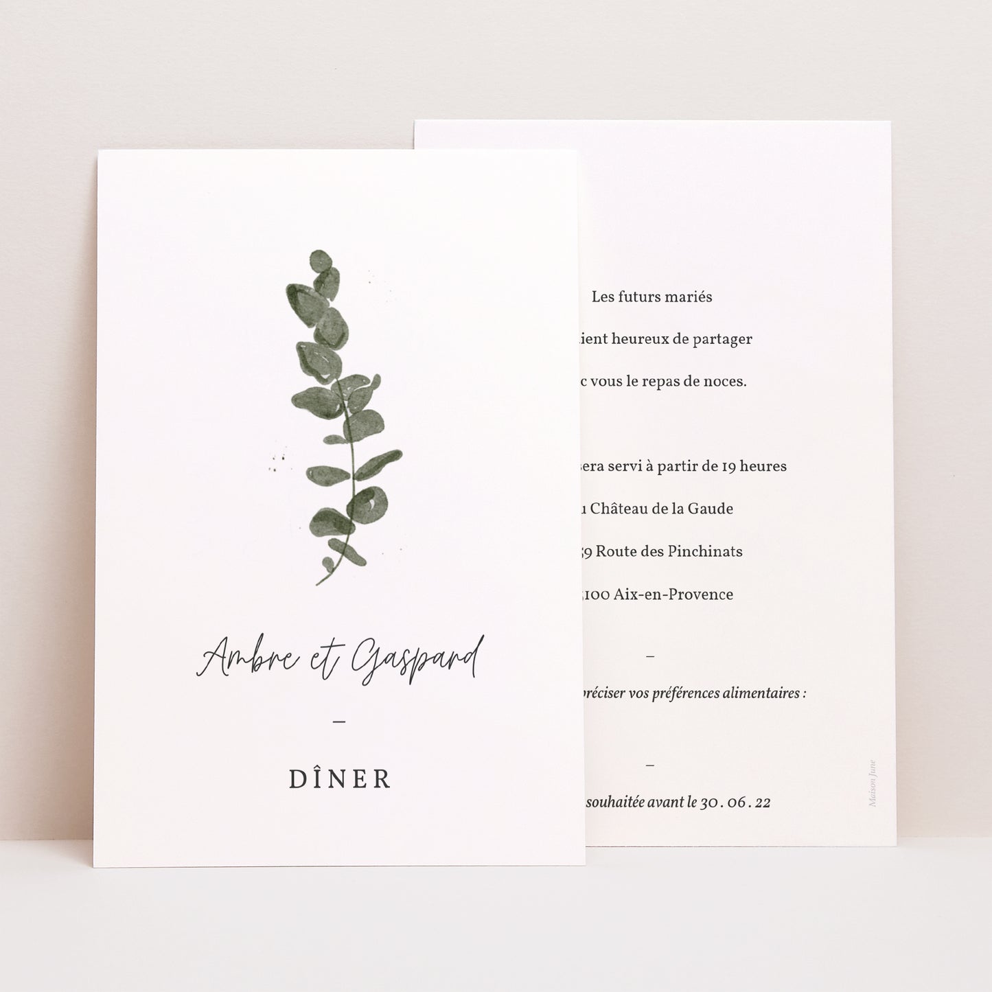 Invitations Mariage Portrait Eucalyptus aquarelle photo N° 1