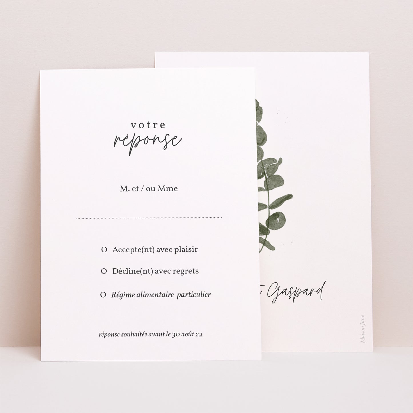 Carton réponse Mariage Portrait Eucalyptus aquarelle photo N° 1