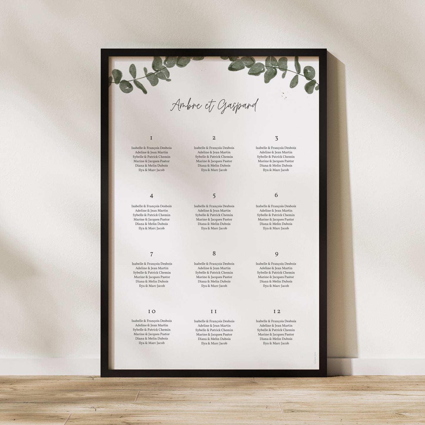 Plan de table Mariage Portrait Eucalyptus aquarelle photo N° 1