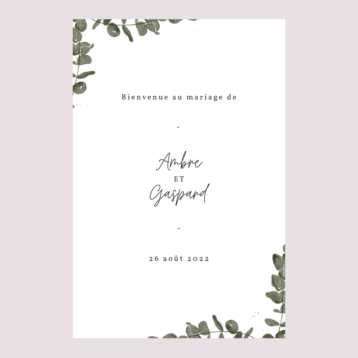 Panneau bienvenue Mariage Portrait 60 x 90 cm Eucalyptus aquarelle photo N° 2