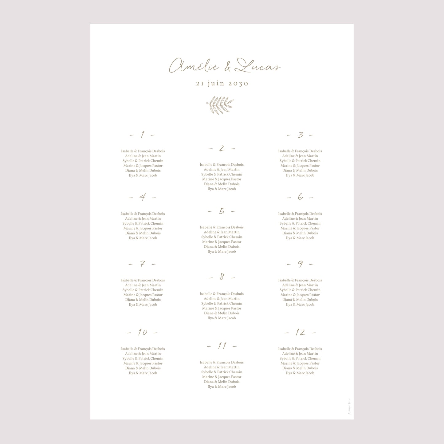Plan de table Mariage Portrait Couronne Dorée photo N° 2