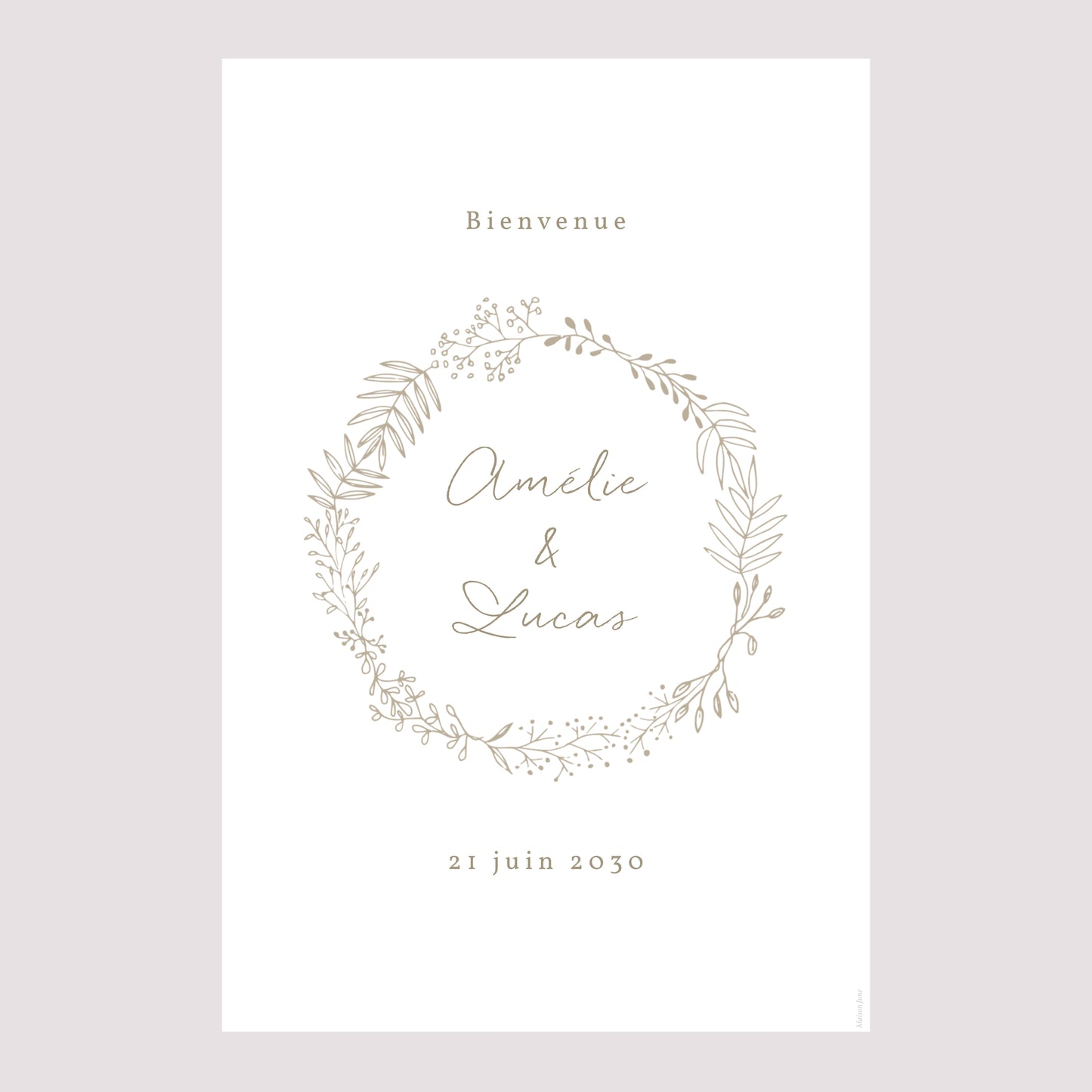 Panneau bienvenue Mariage Portrait 60 x 90 cm Couronne Dorée photo N° 2