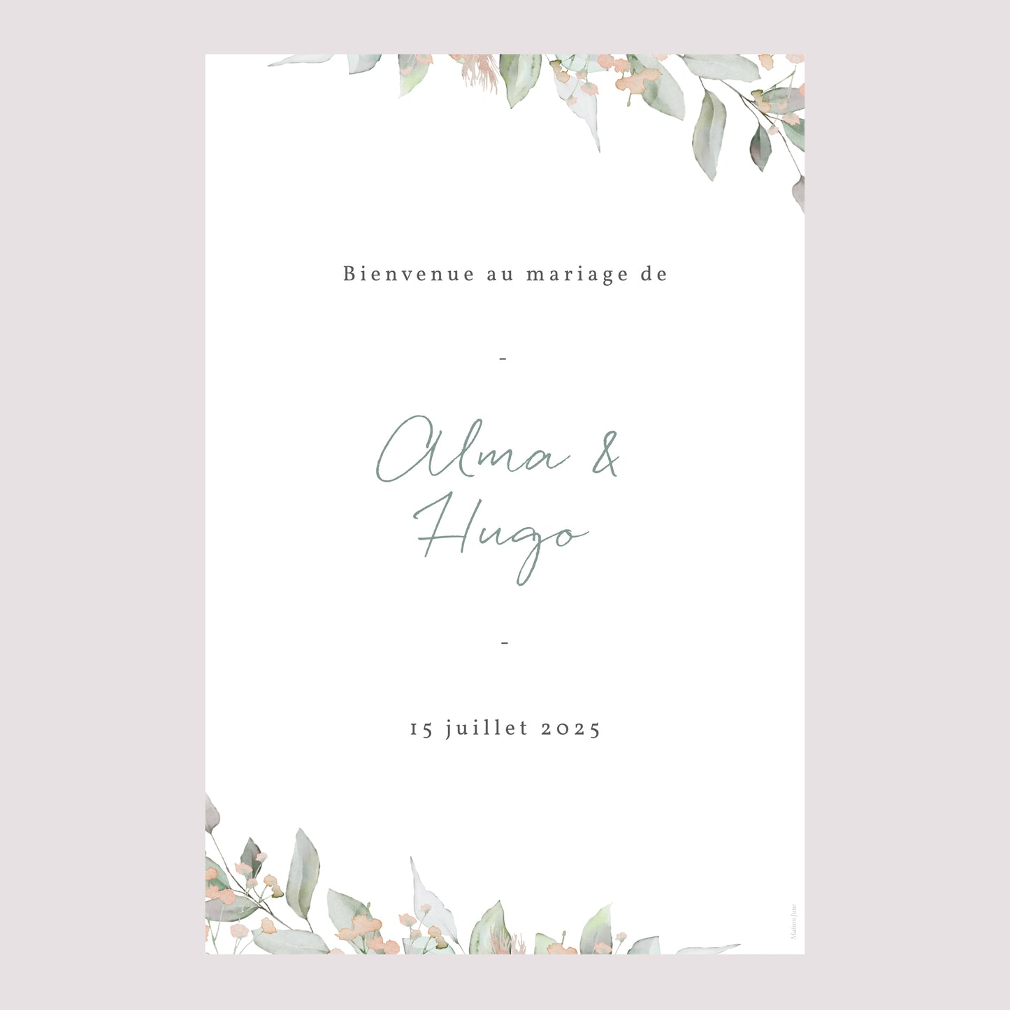 Panneau bienvenue Mariage Portrait 60 x 90 cm Floral pastel photo N° 2