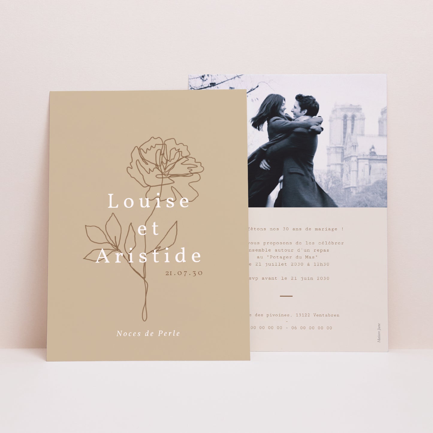 Invitations Anniversaire de mariage Portrait Silhouette florale II - Pivoine photo N° 1