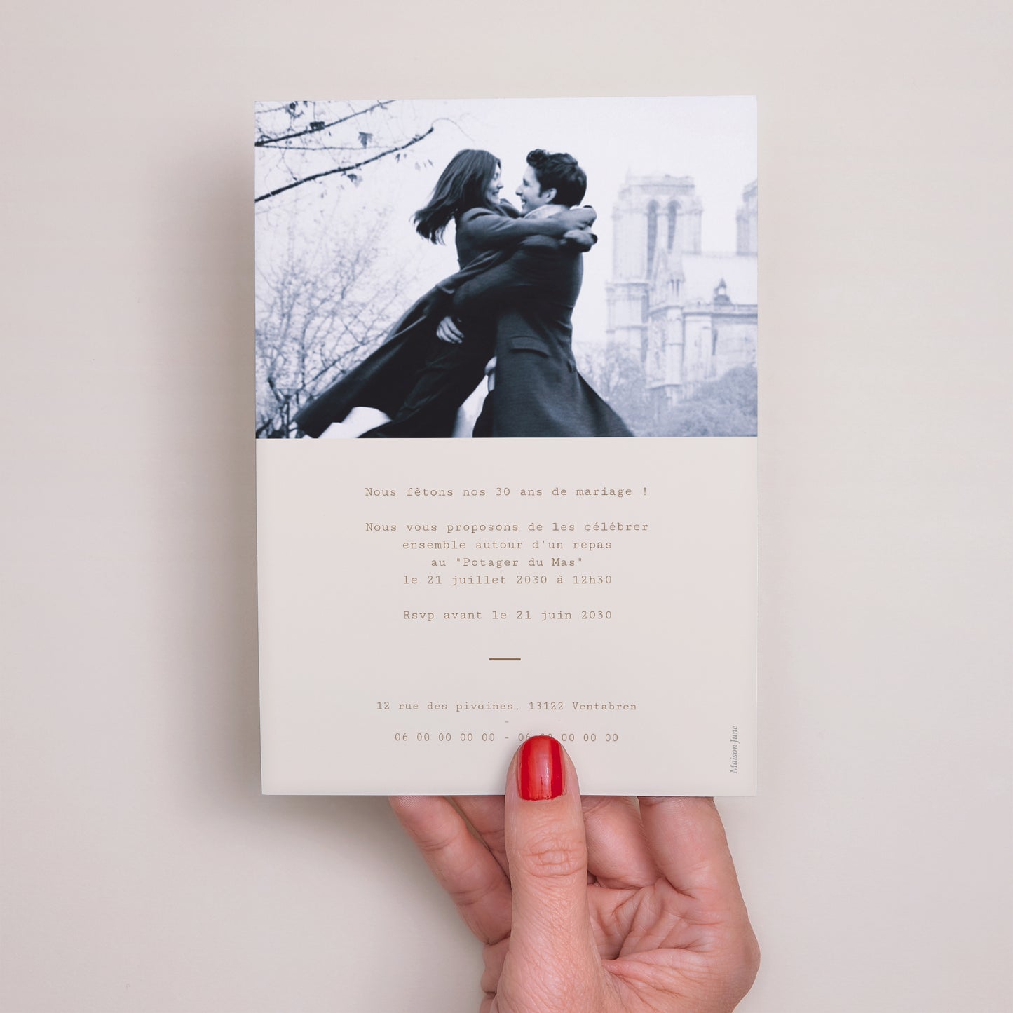 Invitations Anniversaire de mariage Portrait Silhouette florale II - Pivoine photo N° 3