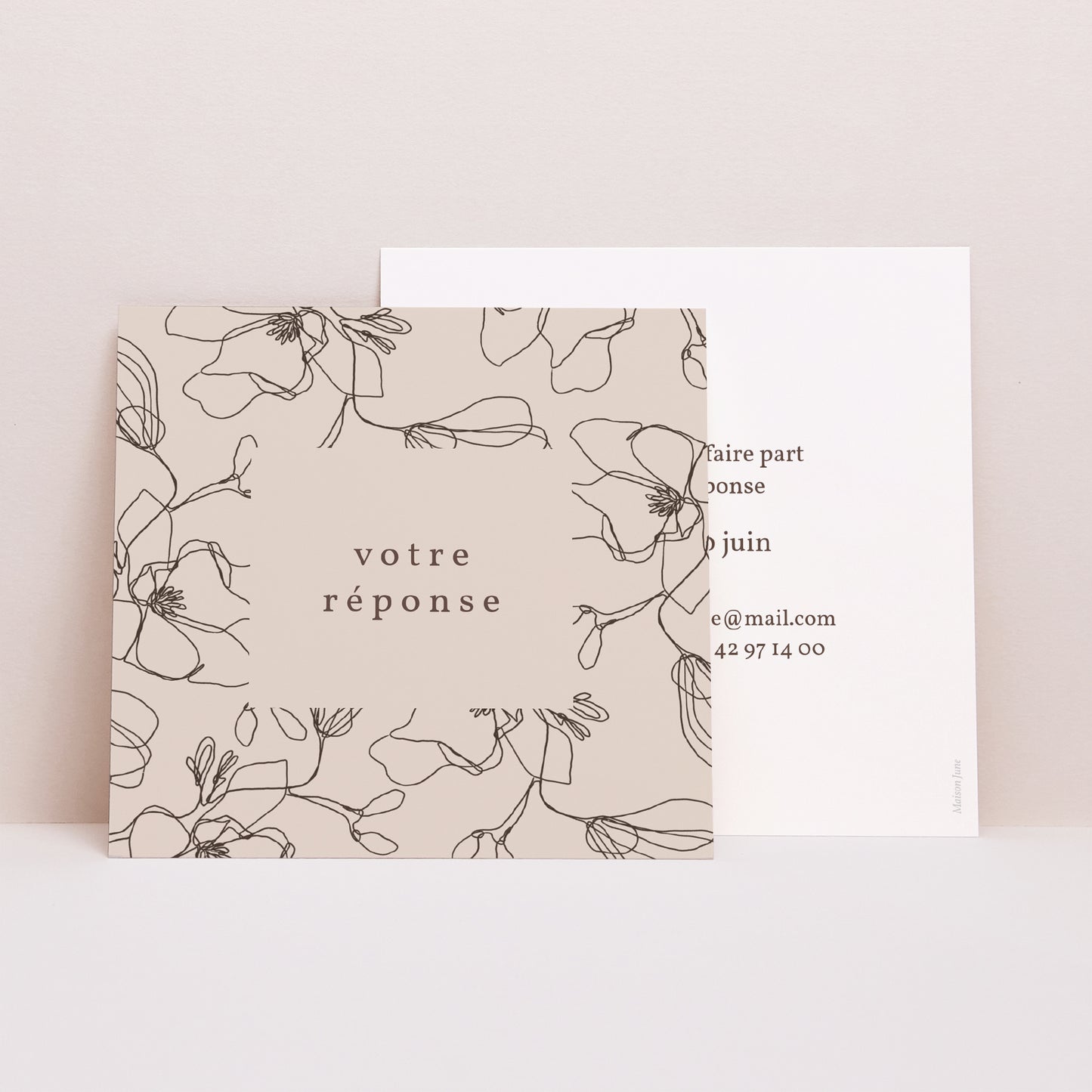 Carton réponse Mariage Carré Silhouette florale III - Cerisier photo N° 1