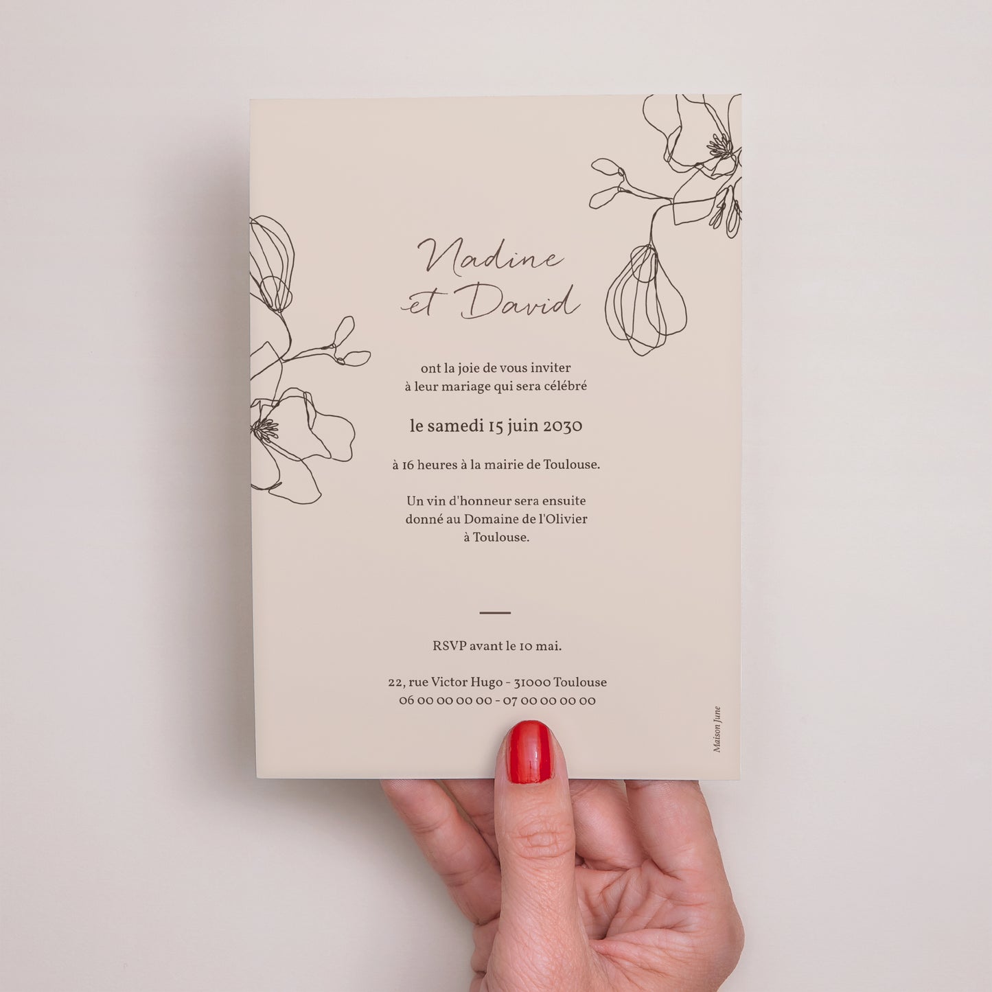 Faire-part Mariage Portrait Silhouette florale III - Cerisier photo N° 3