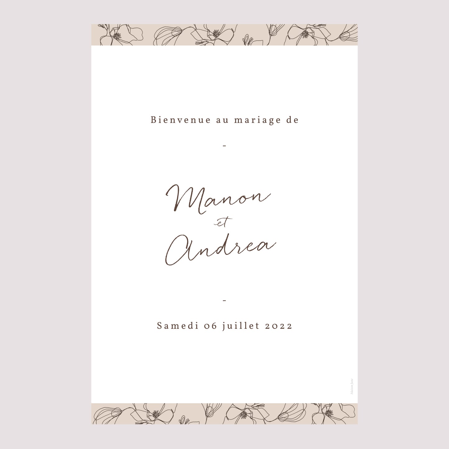 Panneau bienvenue Mariage Portrait 60 x 90 cm Silhouette florale III - Cerisier photo N° 2