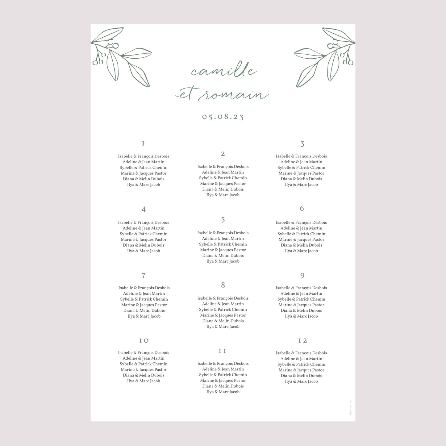 Plan de table Mariage Portrait Brin romantique photo N° 2