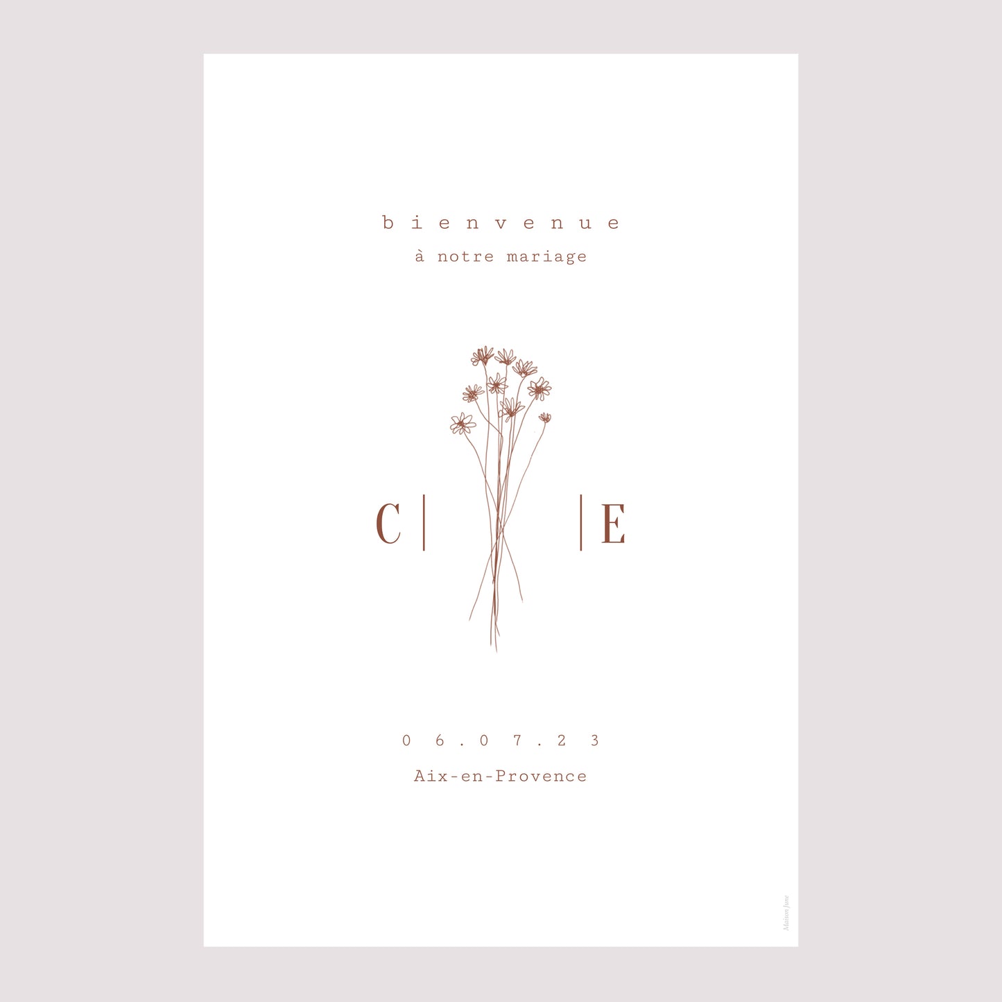 Panneau bienvenue Mariage Portrait 60 x 90 cm Silhouette - Fleurs des champs photo N° 2