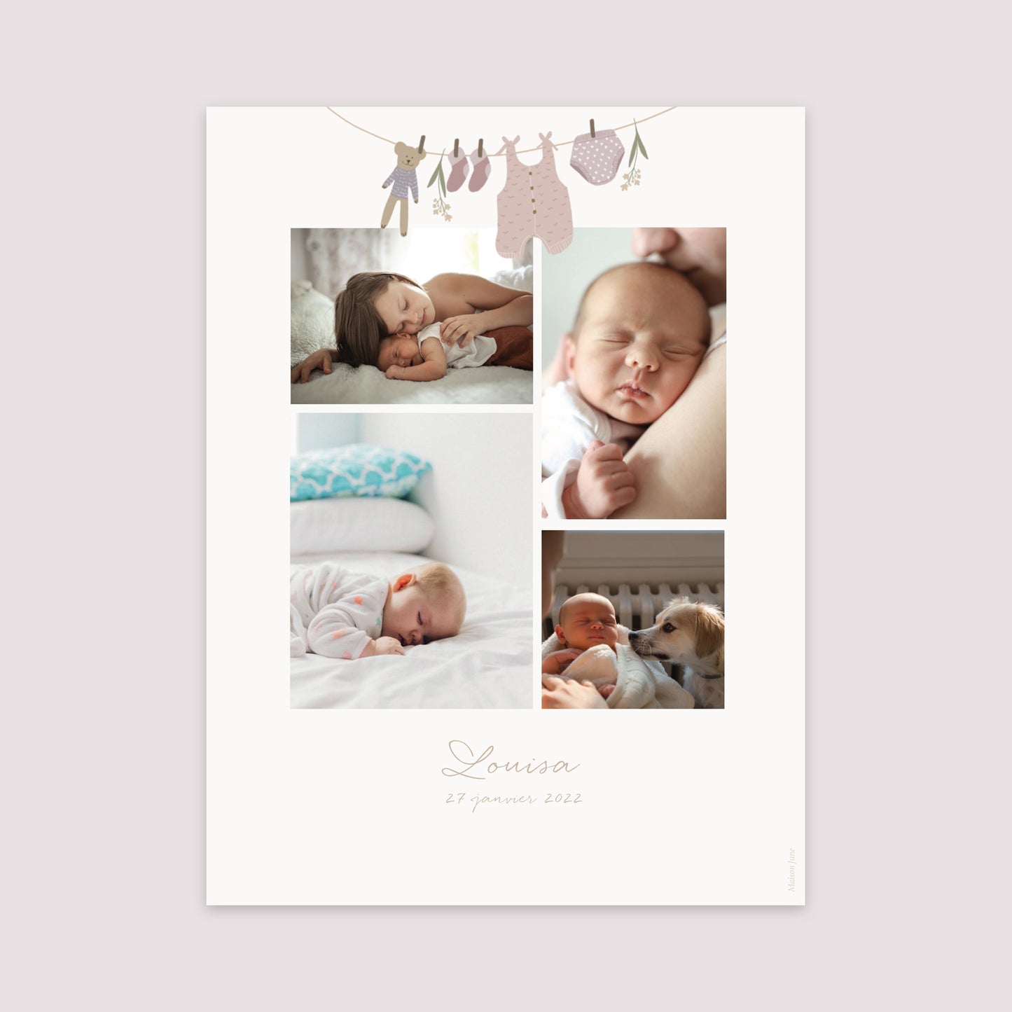 Affiche Naissance Portrait 30 x 40 cm Vestiaire fil à linge fille photo N° 2