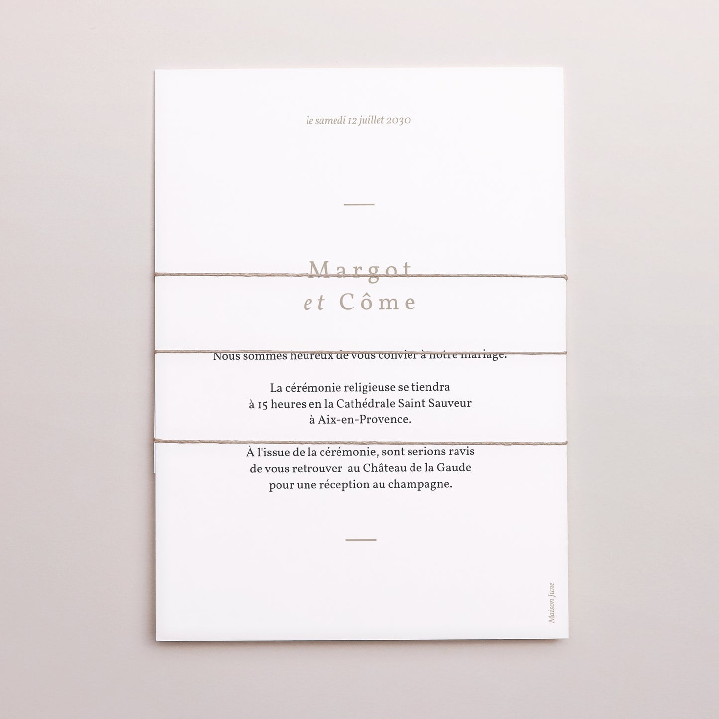 Faire-part Mariage 3 cartes, ruban Couronne & Fleurs Solsticiales photo N° 4