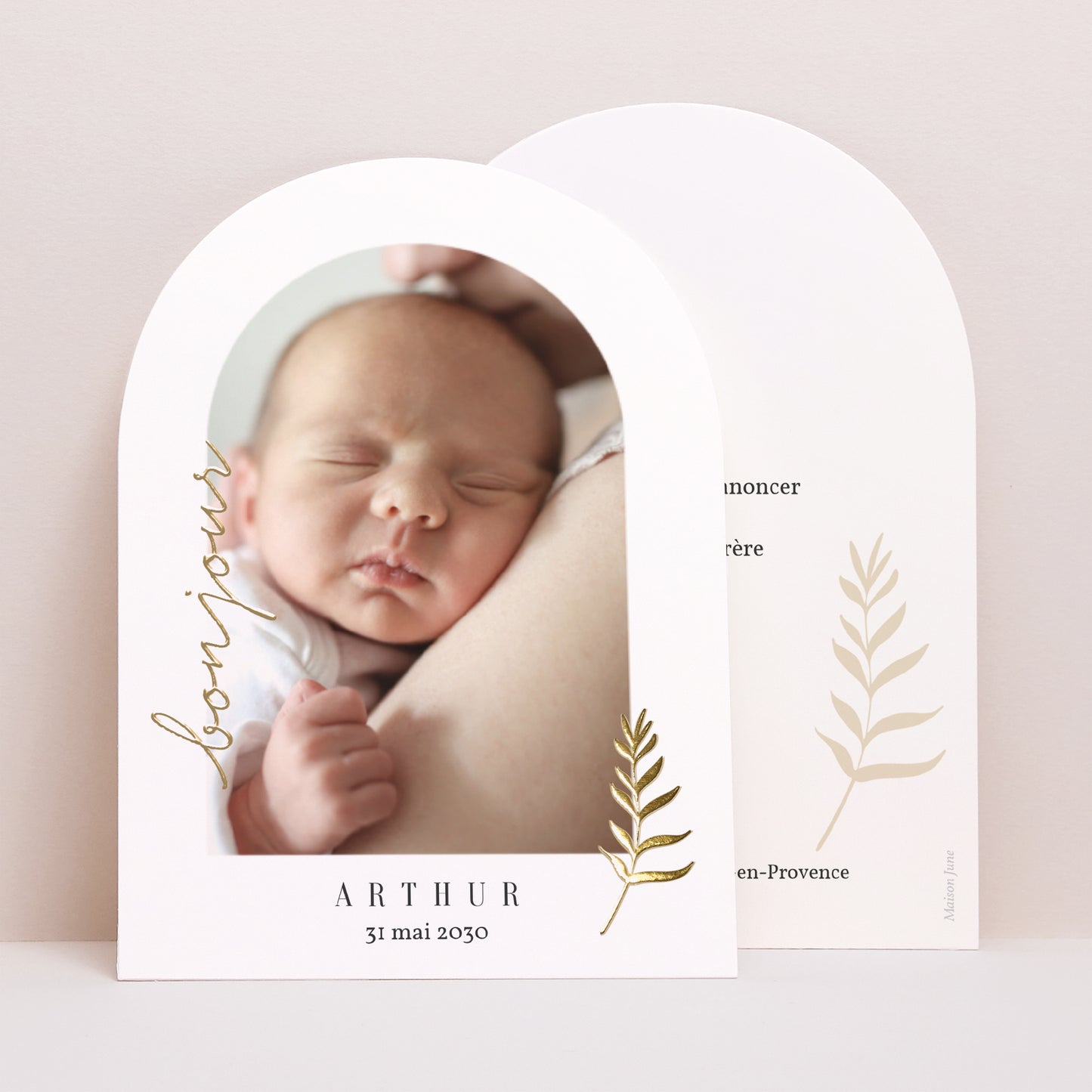 Faire-part Naissance Petite arche Bonjour, Brin doré photo N° 1