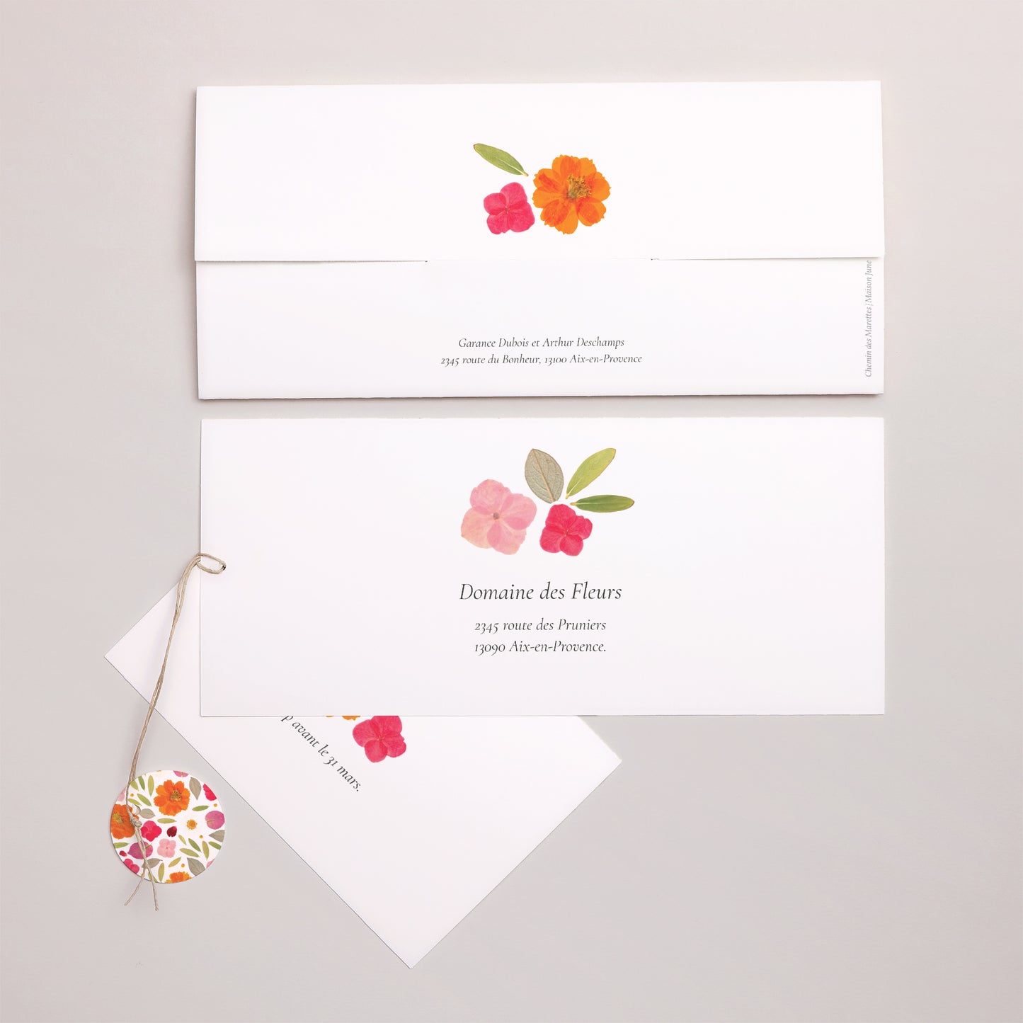 Faire-part Mariage Pochette 2 cartes, étiquette Herbier Bucolique photo N° 4