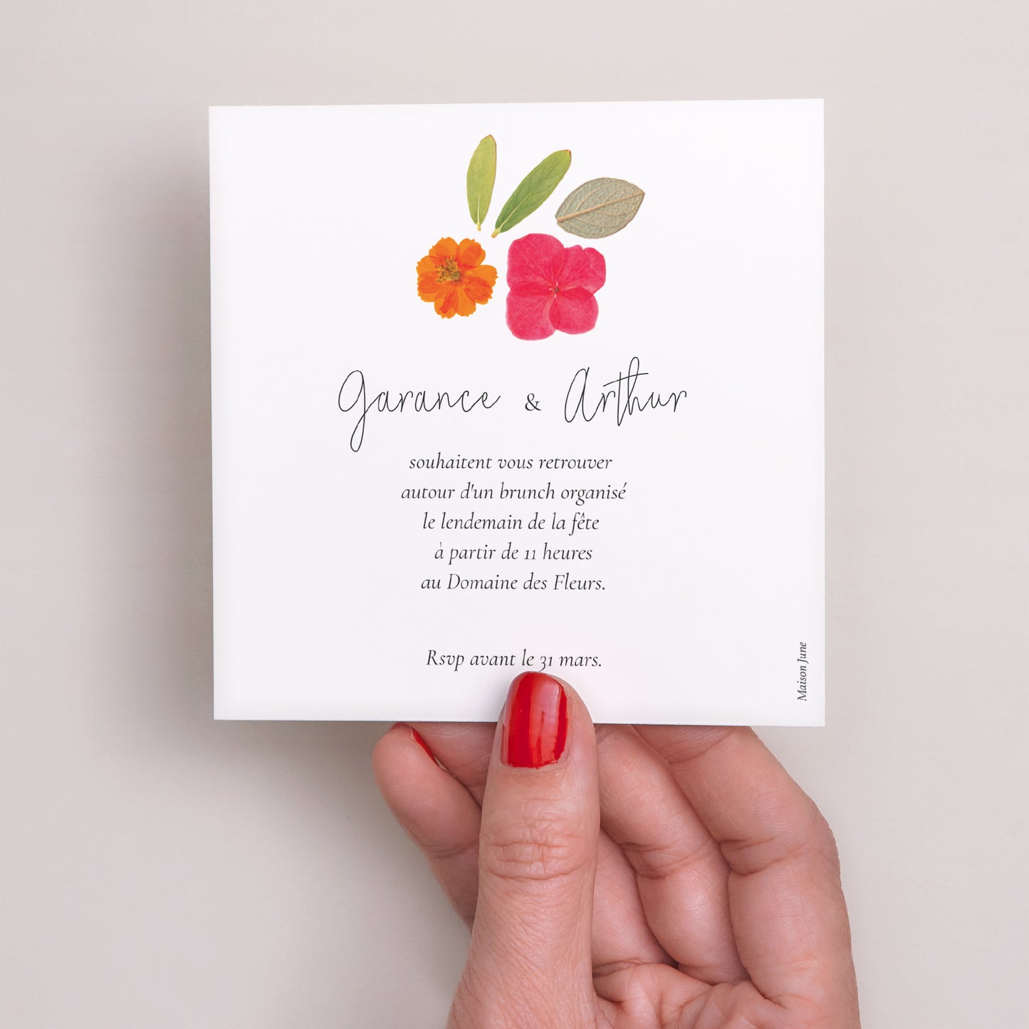 Invitations Mariage Carré Herbier Bucolique photo N° 3