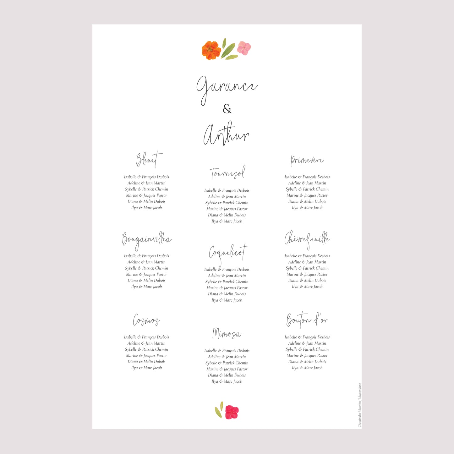 Plan de table Mariage Portrait Herbier Bucolique photo N° 2