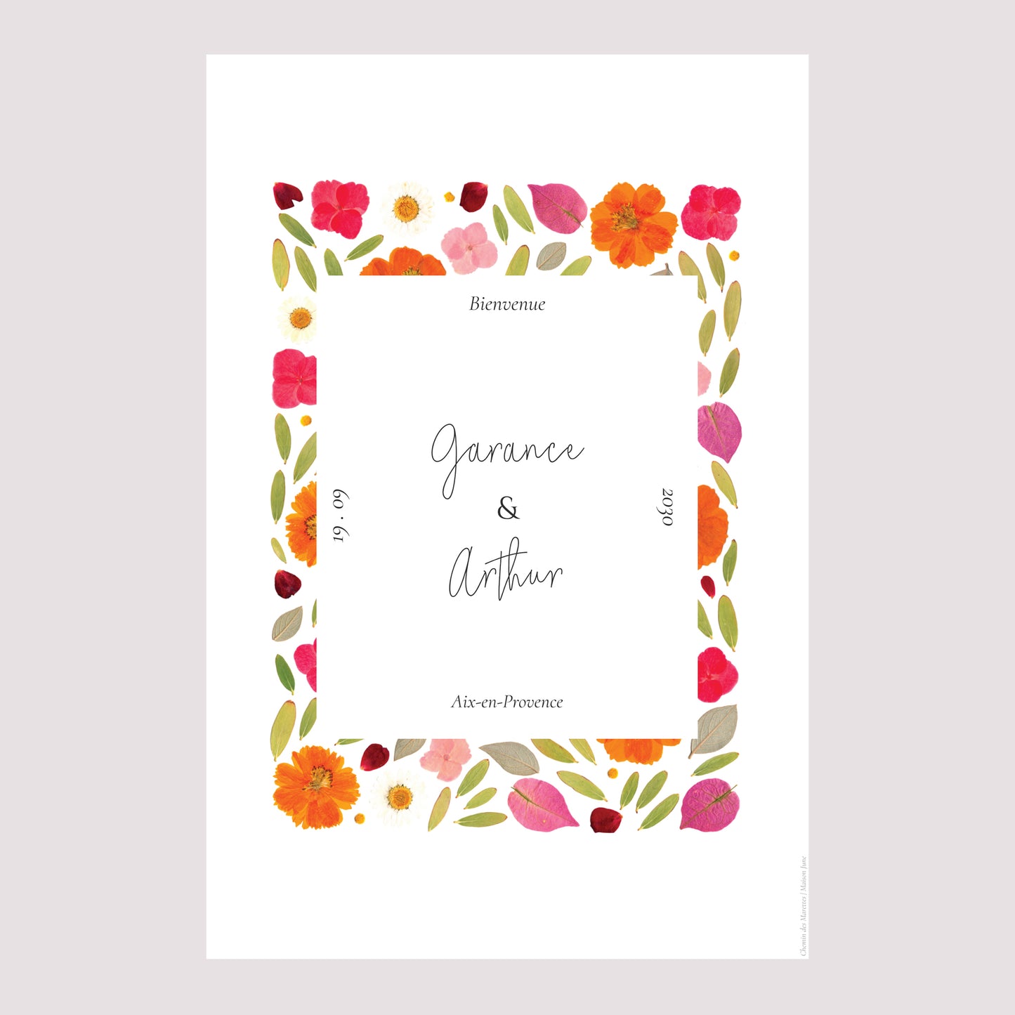 Panneau bienvenue Mariage Portrait 60 x 90 cm Herbier Bucolique photo N° 2