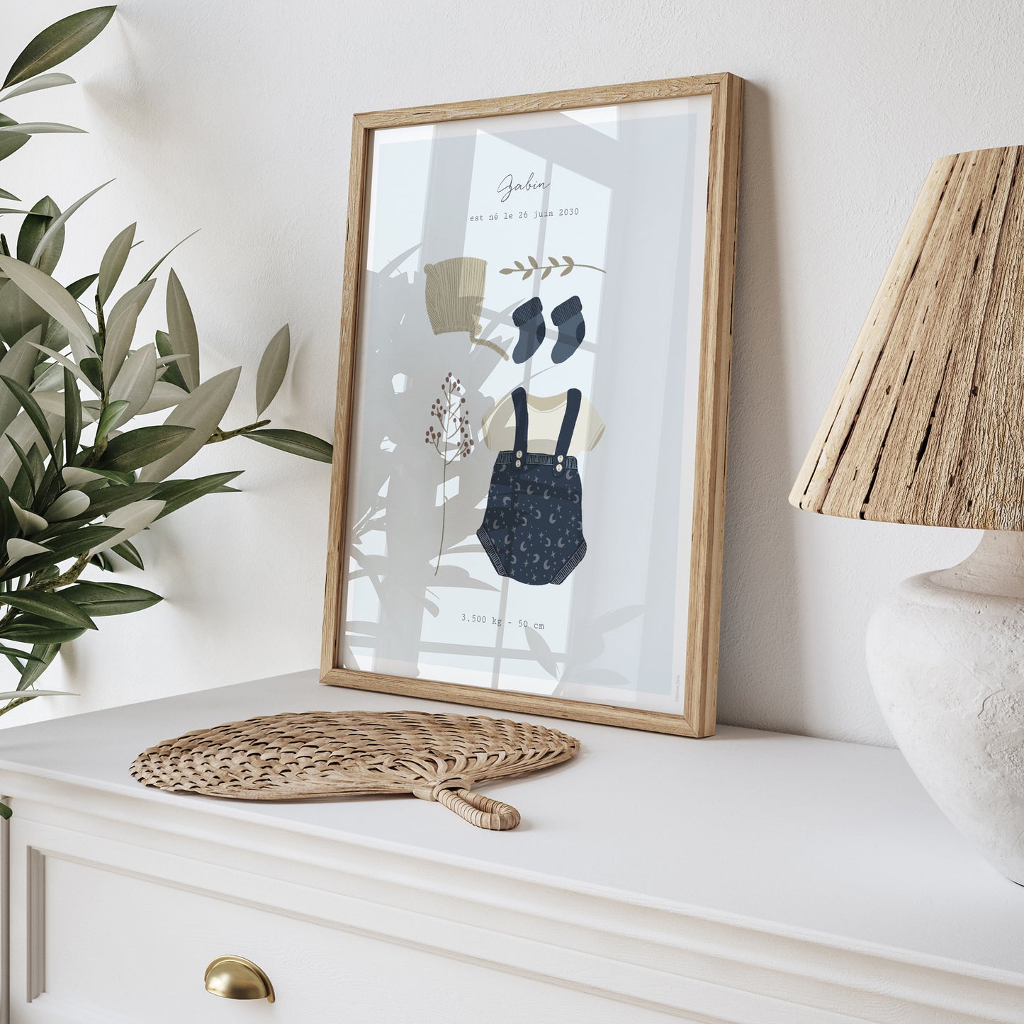 Affiche Naissance Portrait Vestiaire garçon fond gris vert photo N° 5