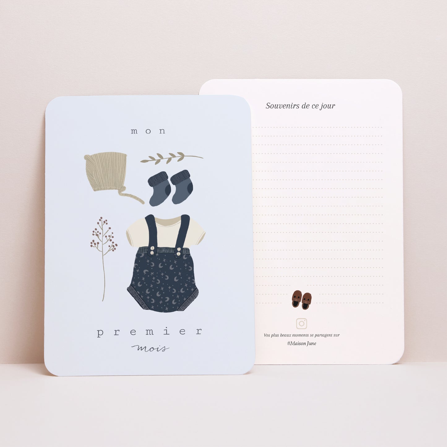 Carte étape bébé Naissance Lot de 12 Vestiaire garçon fond gris vert photo N° 4