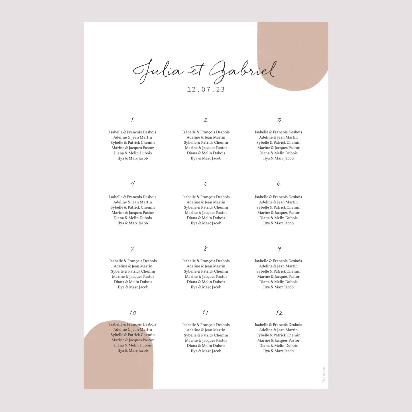 Plan de table Mariage Portrait Couple à composer boho photo N° 2