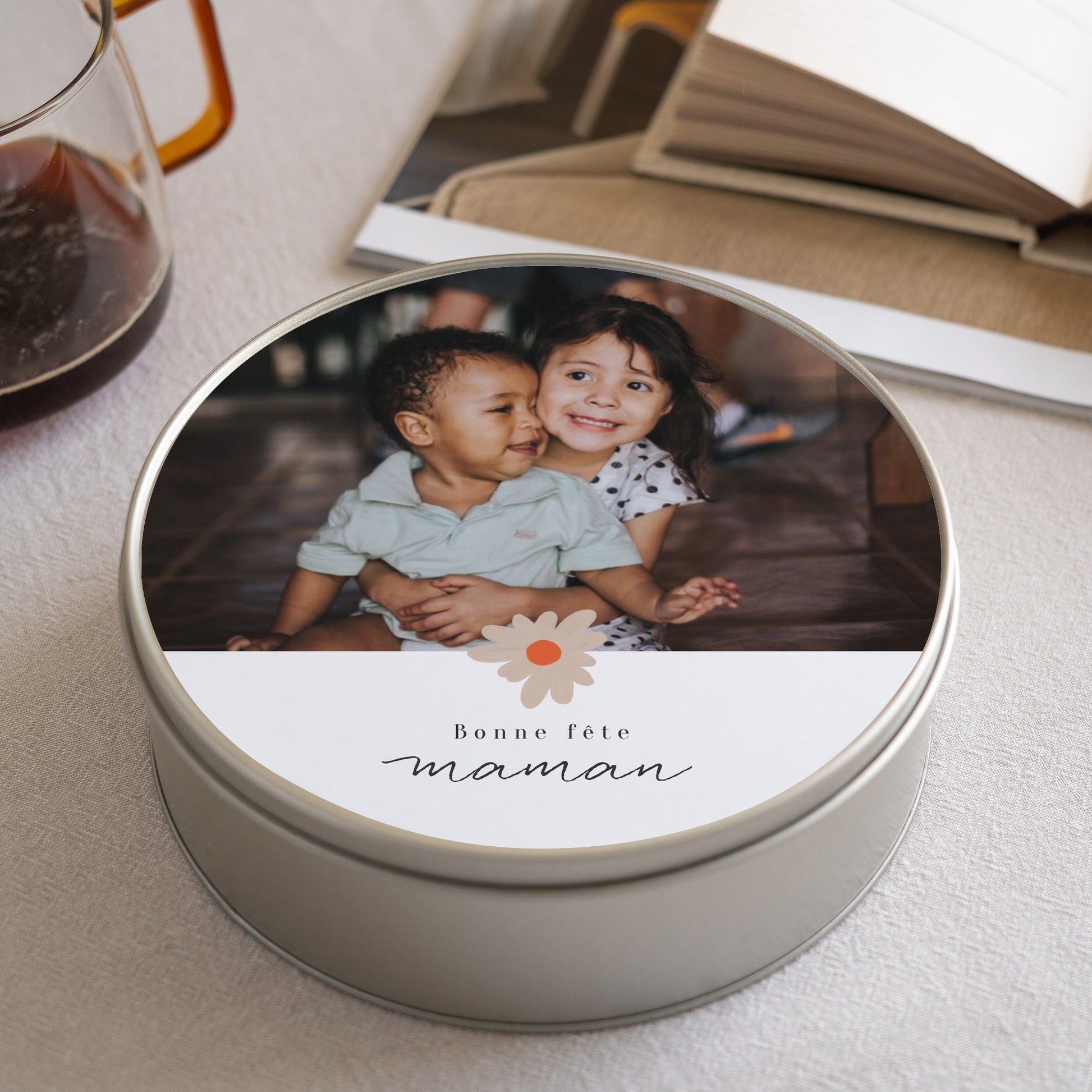 Boite métallique Objets Ronde Fête des mères fleurs motifs photo N° 1