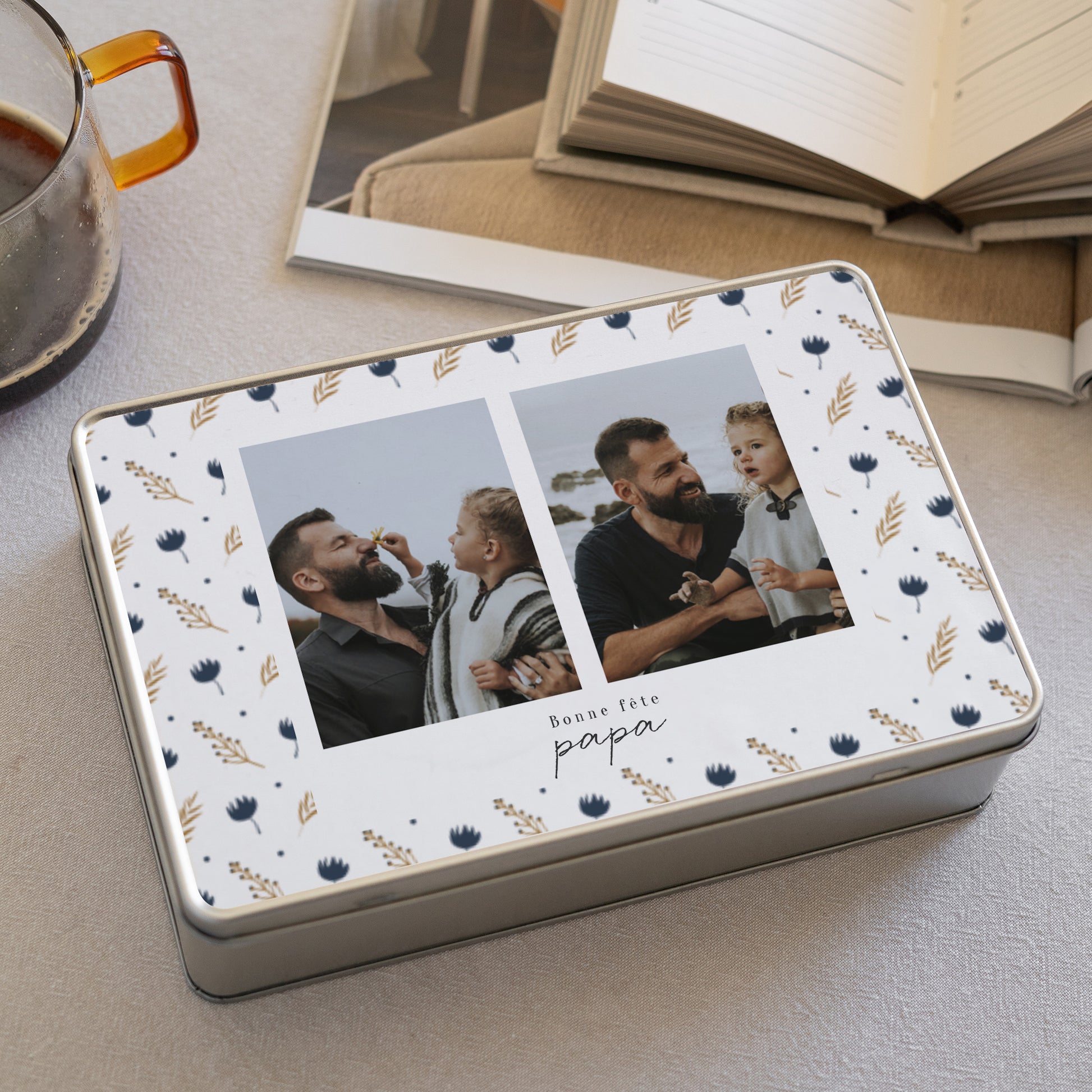 Boite métallique Objets Rectangle Fête des pères fleurs motifs photo N° 2