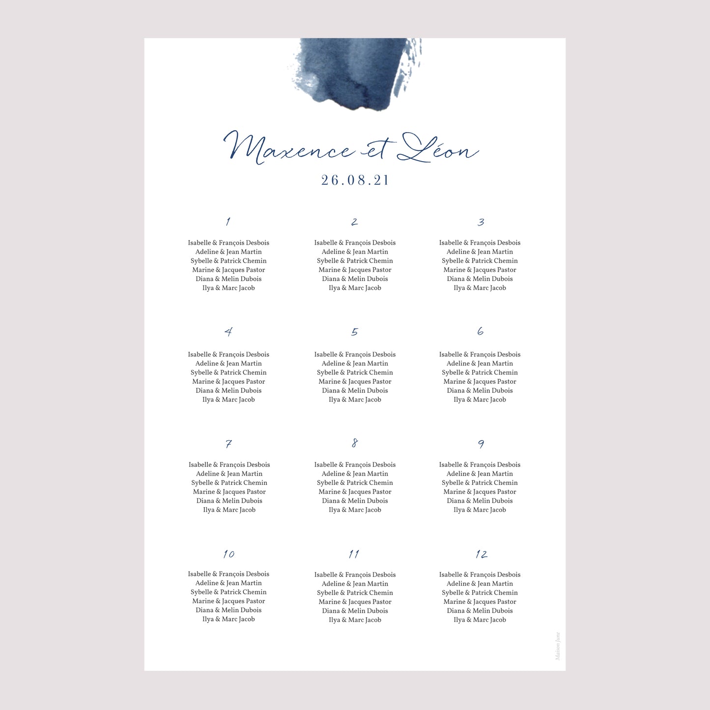 Plan de table Mariage Portrait Nuit Magique photo N° 2