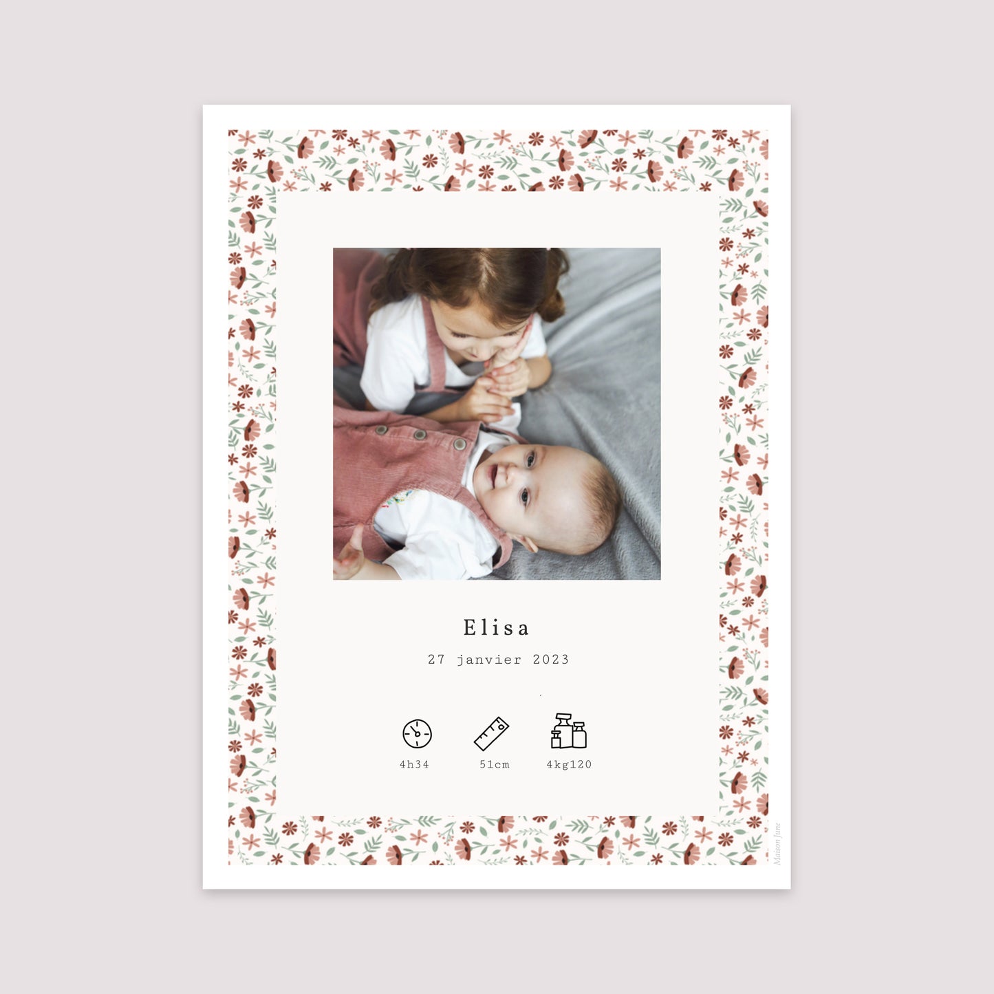 Affiche Naissance Portrait 30 x 40 cm Liberty fille accordéon photo N° 2