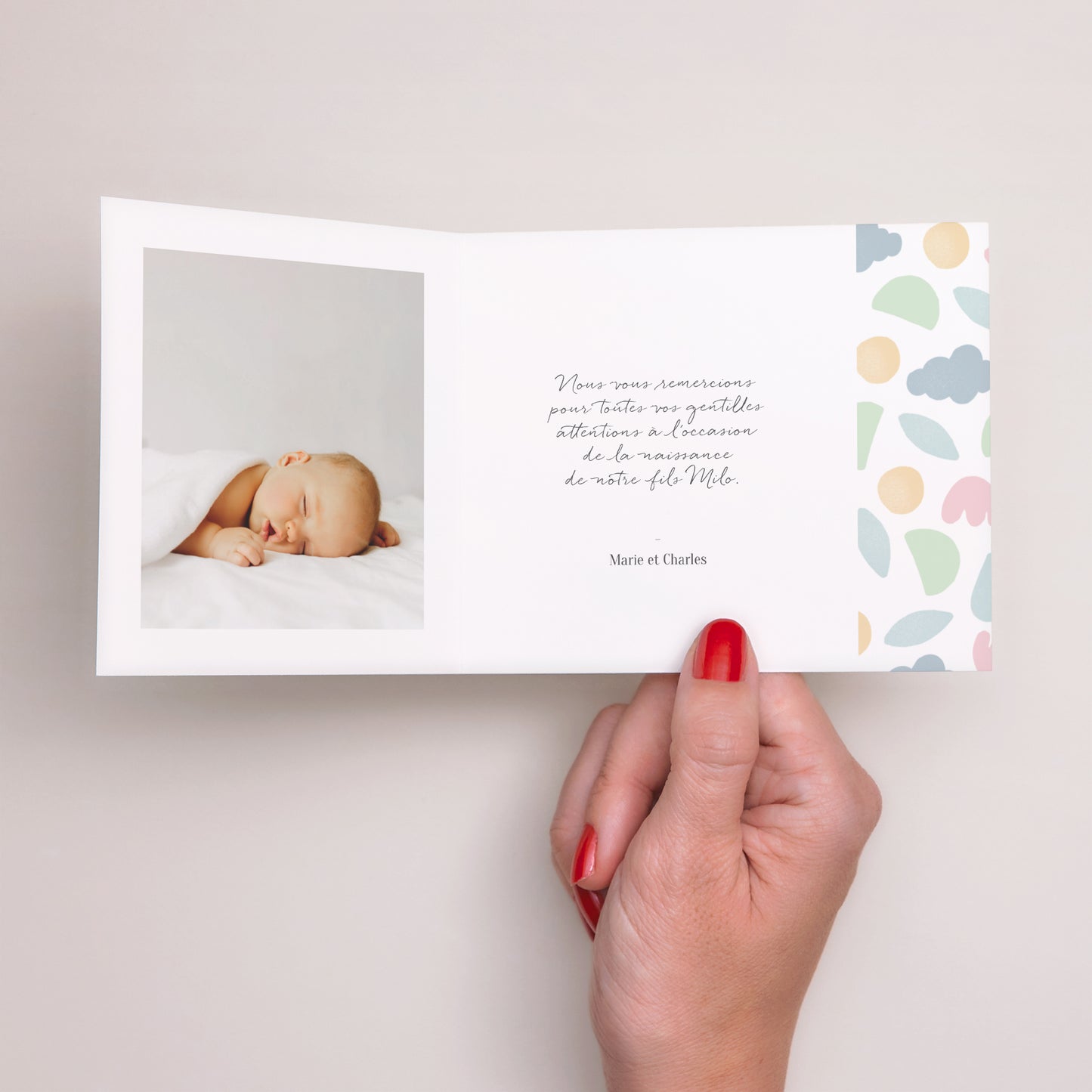 Remerciements Naissance Double volet asymétrique Pastel acidulé photo N° 2