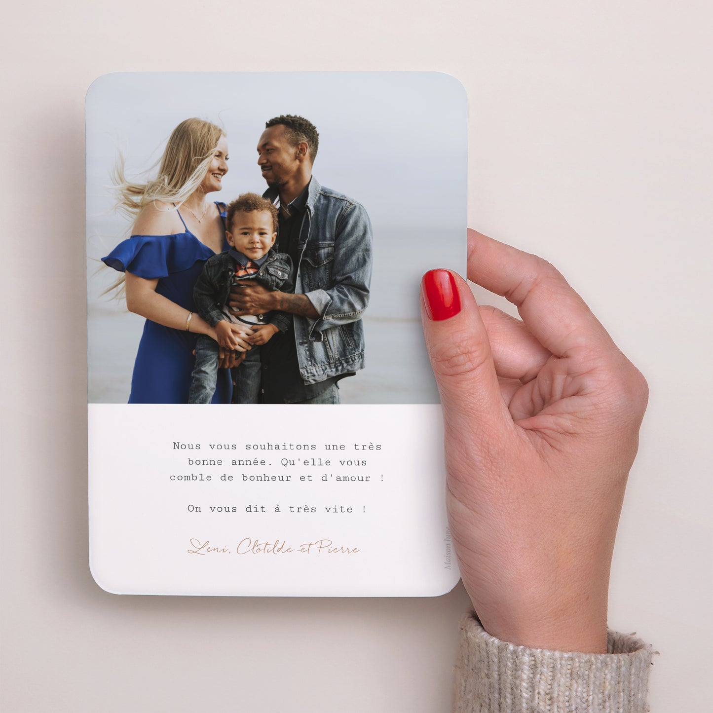 Carte de voeux Fin d'année Portrait, bords arrondis Galets décoratifs & liseré Or photo N° 3