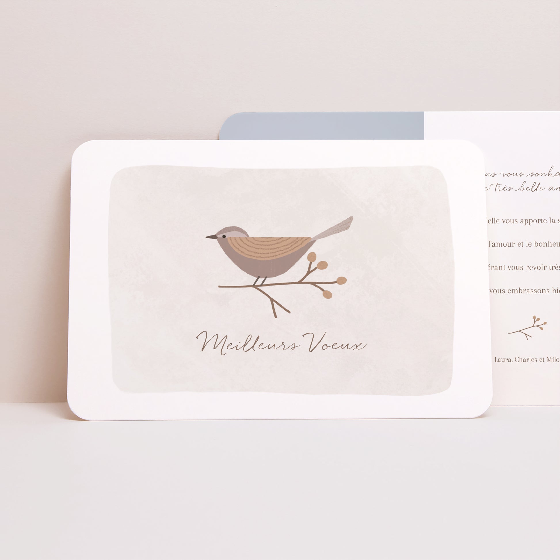 Carte de Noel Fin d'année Paysage, bords arrondis L'oiseau porte-bonheur photo N° 1