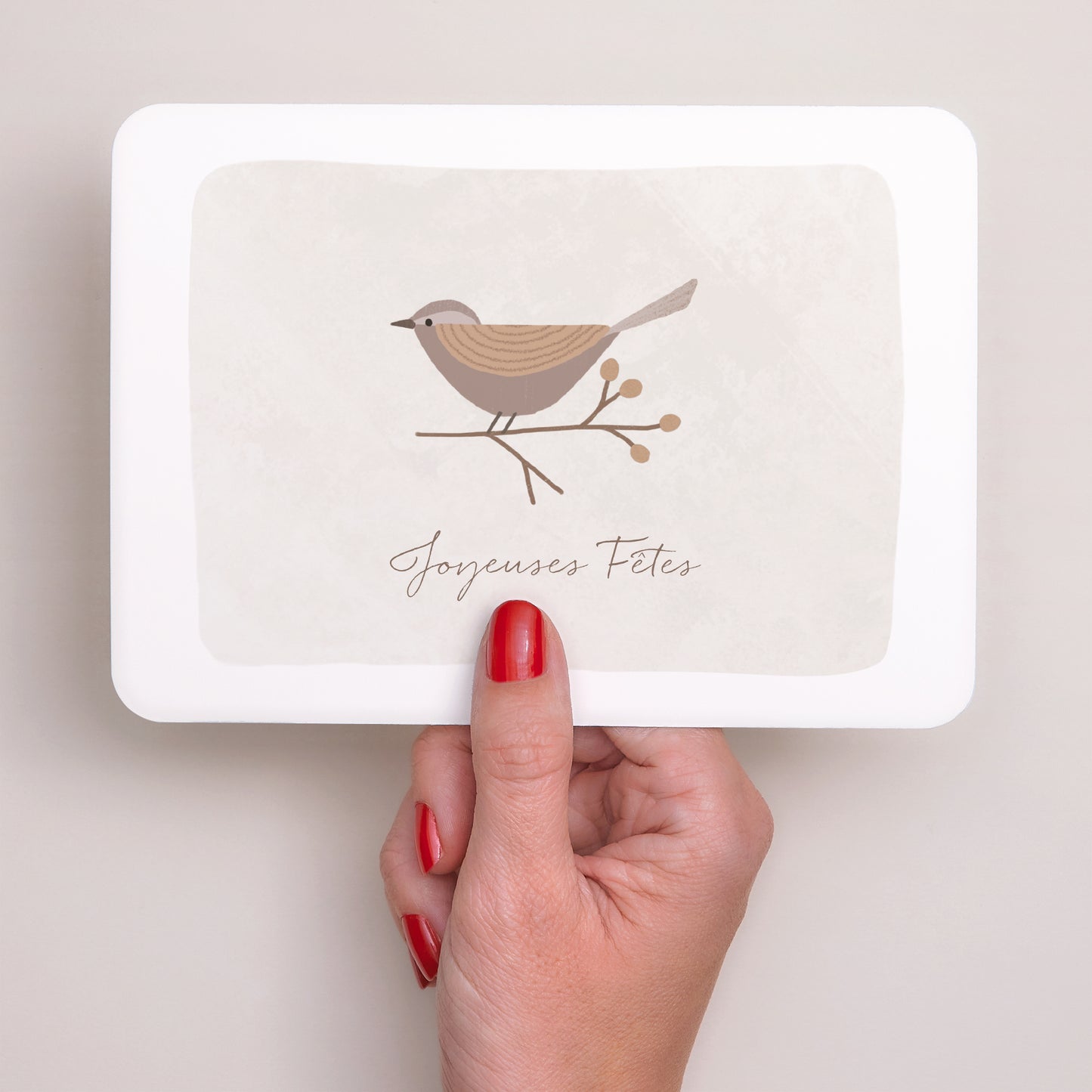 Carte de Noel Fin d'année Paysage, bords arrondis L'oiseau porte-bonheur photo N° 3