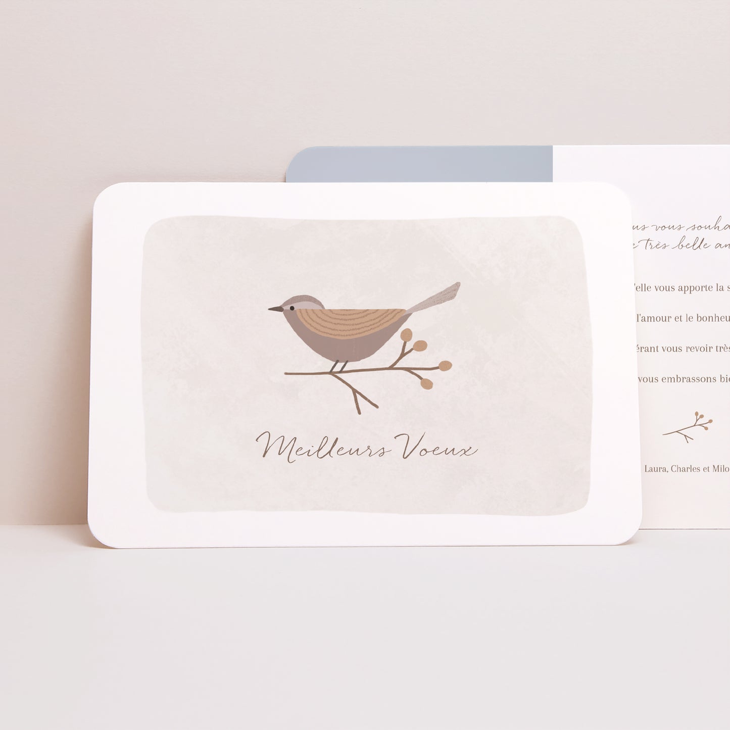 Carte de voeux Fin d'année Paysage, bords arrondis L'oiseau porte-bonheur photo N° 1
