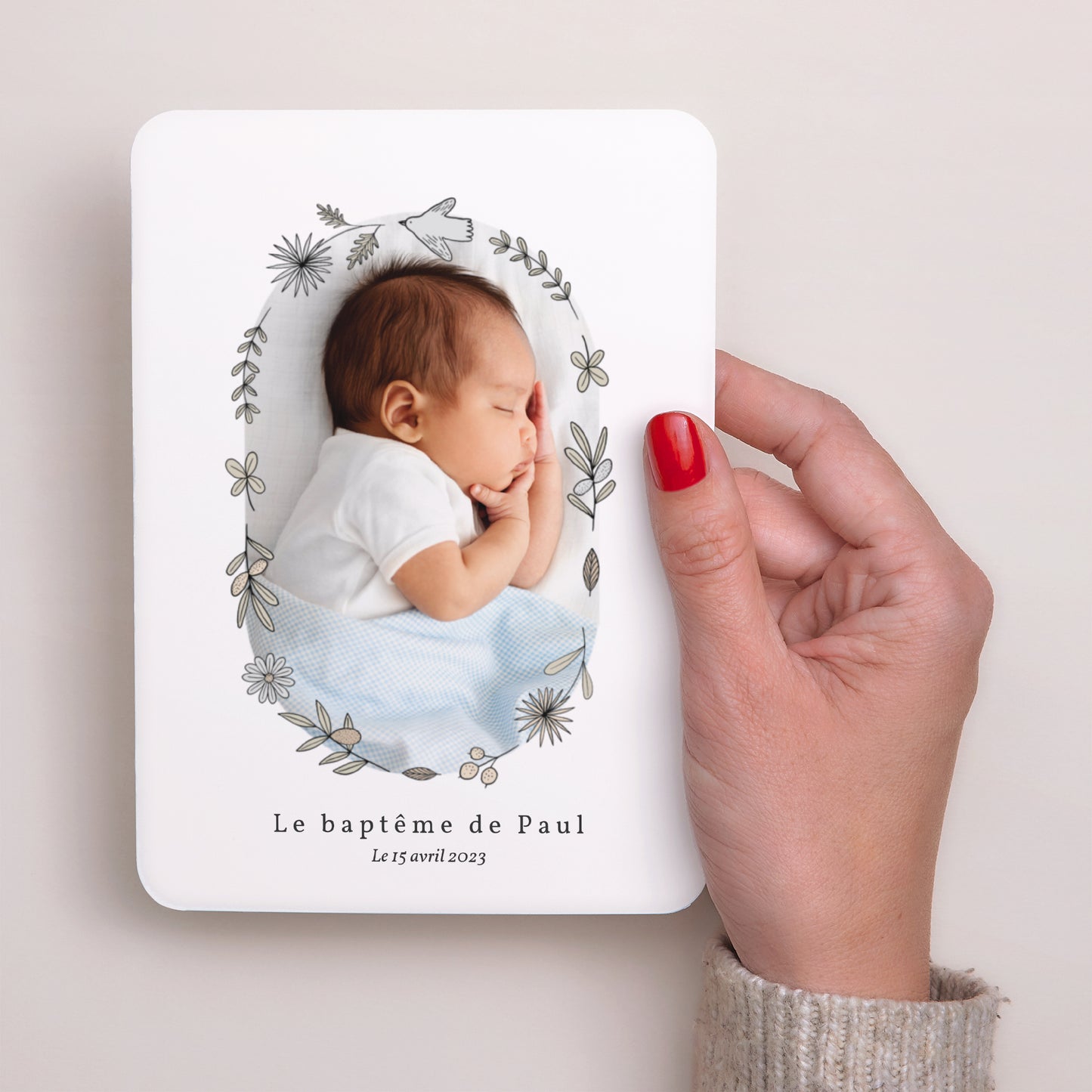 Faire-part Baptême Portrait, bords arrondis Poésie Crayon gris et photo photo N° 2