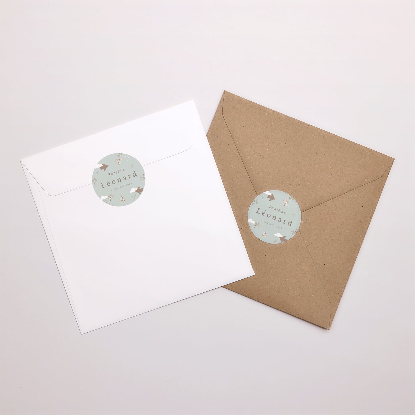 Sticker Baptême Rond Oiseau, nuages, et branche d'olivier III photo N° 3