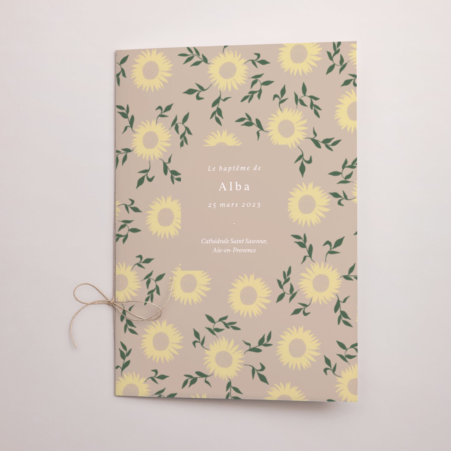 Livret de messe Baptême Double volet Tournesols, motifs, fille photo N° 1