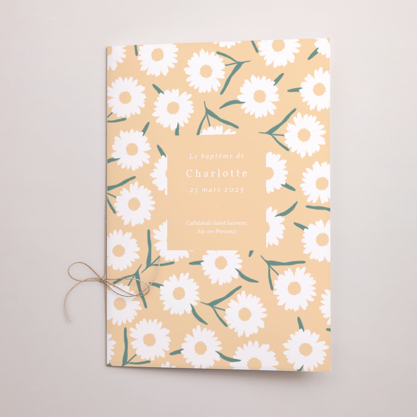 Livret de messe Baptême Double volet Marguerites, fille photo N° 1